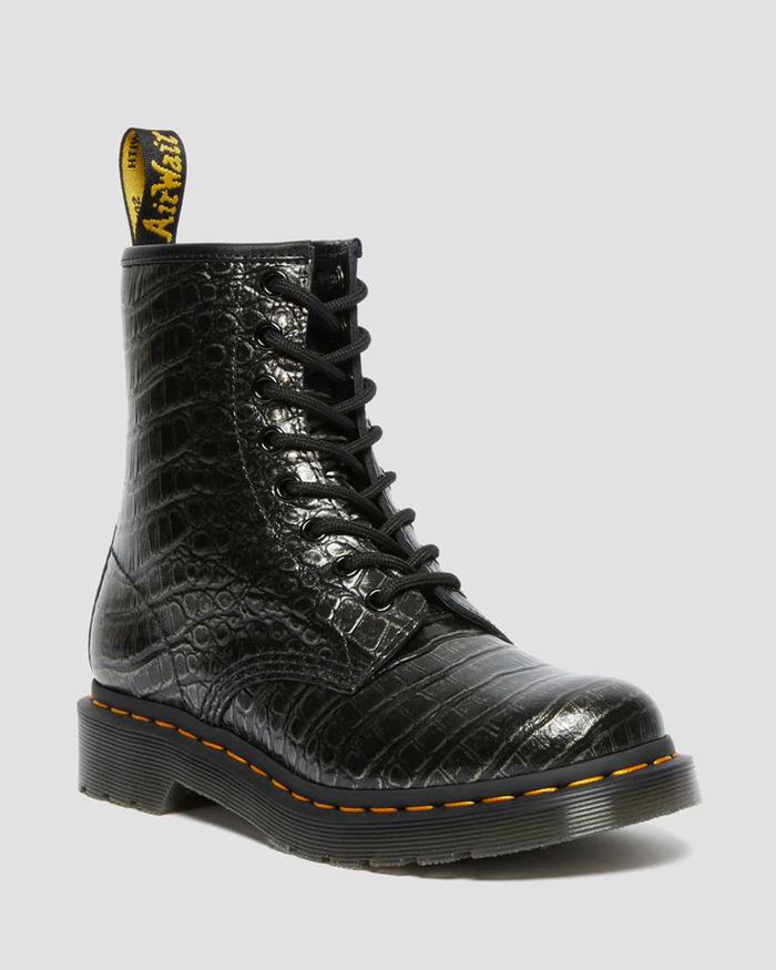 Dr Martens Vintersko Dame Svart 1460 Croc Emboss Læder Lace Up 4925QYXAE